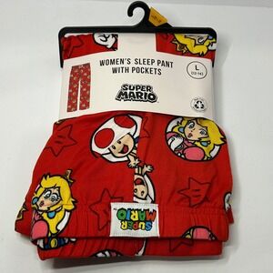 Super Mario‎ Womens Sleep Pants Red Character Print Pockets Large 12-14 New